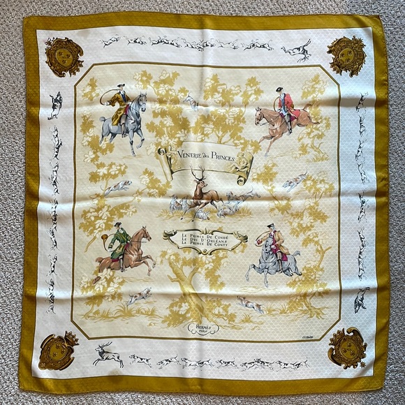 Hermes Accessories - VINTAGE Hermes Silk Scarf Venerie Des Princes 1957 Silk Twill Charles Hallo